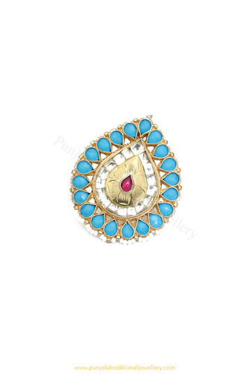 Gold Finished Firoza Kundan Ring By PTJ
